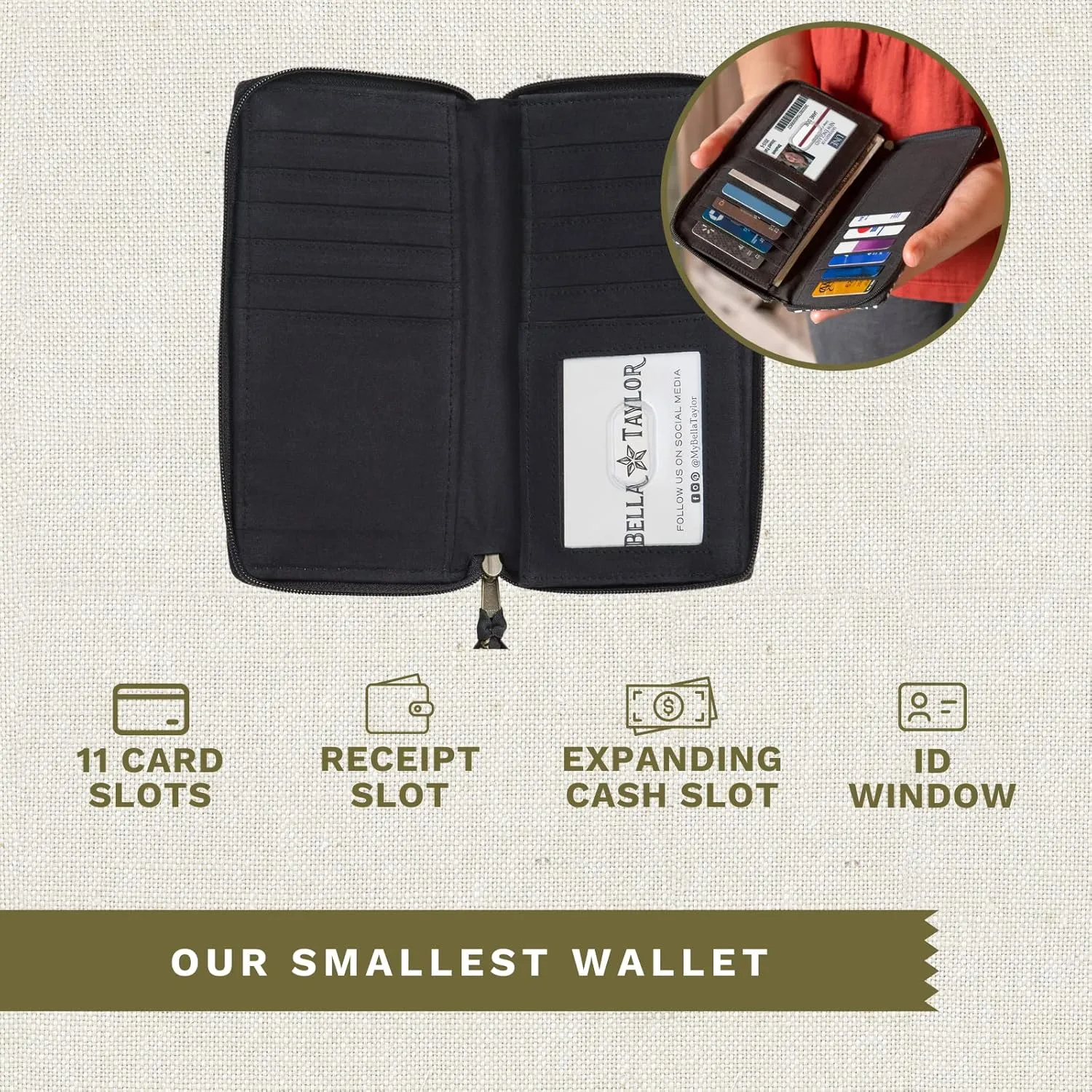 Bella Taylor Slim Card Wallet for Women | Quilted Cotton Fabric Zip Around Credit Card Wallet with RFID Protection | Beckham Patchwork