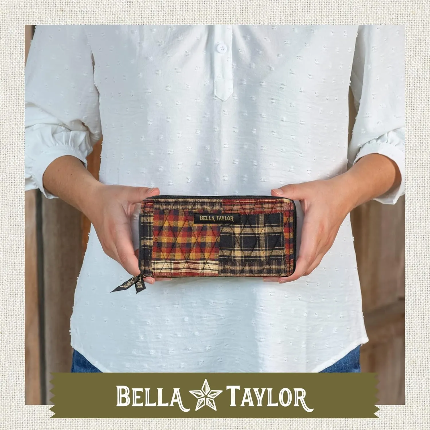 Bella Taylor Slim Card Wallet for Women | Quilted Cotton Fabric Zip Around Credit Card Wallet with RFID Protection | Beckham Patchwork