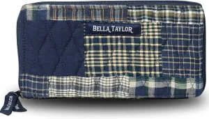 Bella Taylor Slim Card Wallet for Women | Quilted Cotton Fabric Zip Around Credit Card Wallet with RFID Protection | Columbus Patchwork