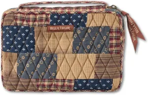 Bella Taylor Small Bible Cover for Women - Quilted Cotton Bible Case for 6 x 9 inch Books - Primitive Patch