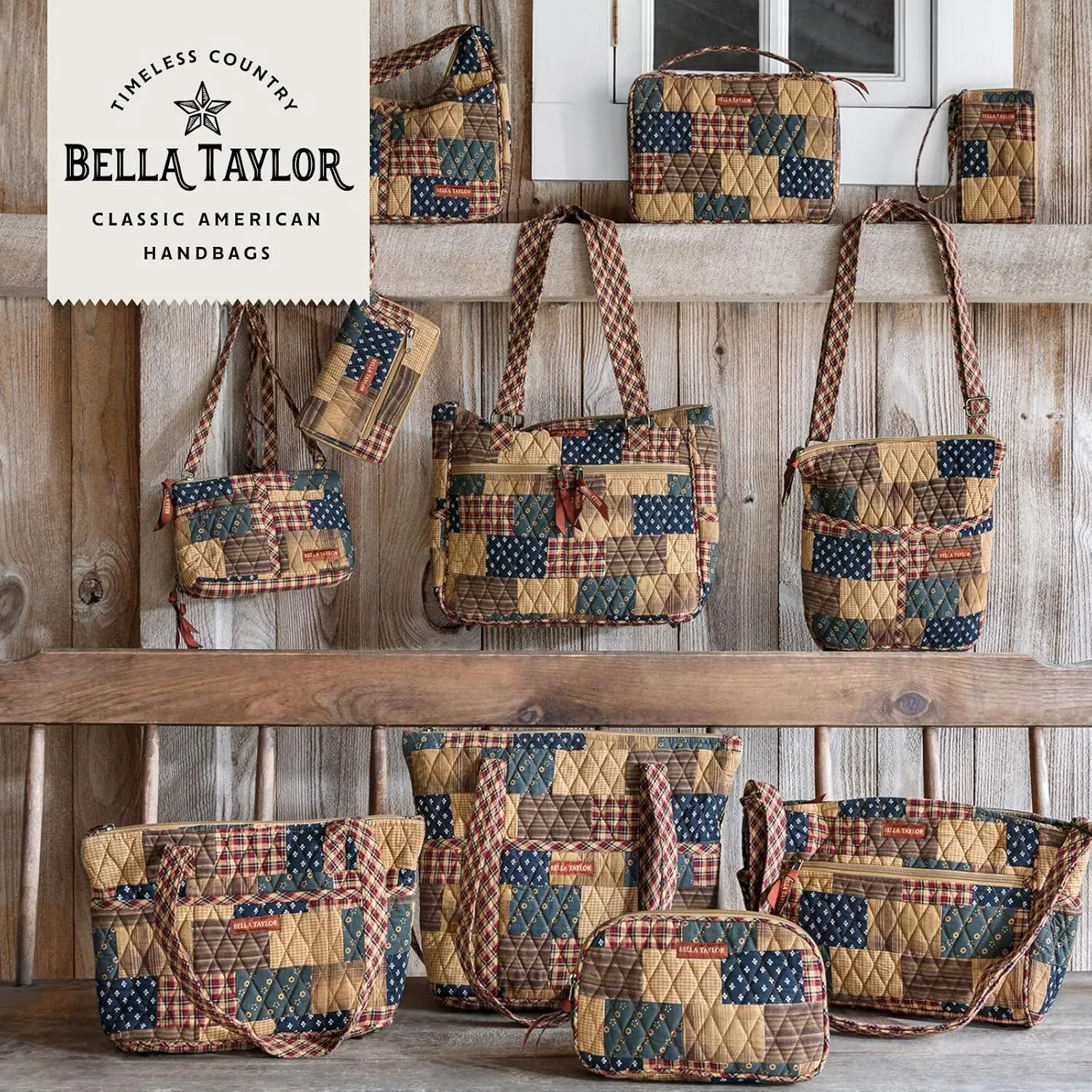 Bella Taylor Small Bible Cover for Women - Quilted Cotton Bible Case for 6 x 9 inch Books - Primitive Patch