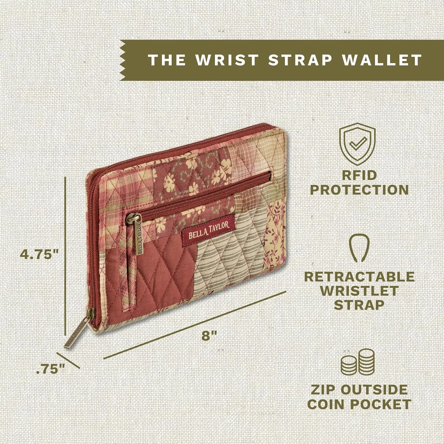 Bella Taylor Wrist Strap Wallet for Women | Multi Card Zip Around Wallet with RFID Protection and Wristlet Strap