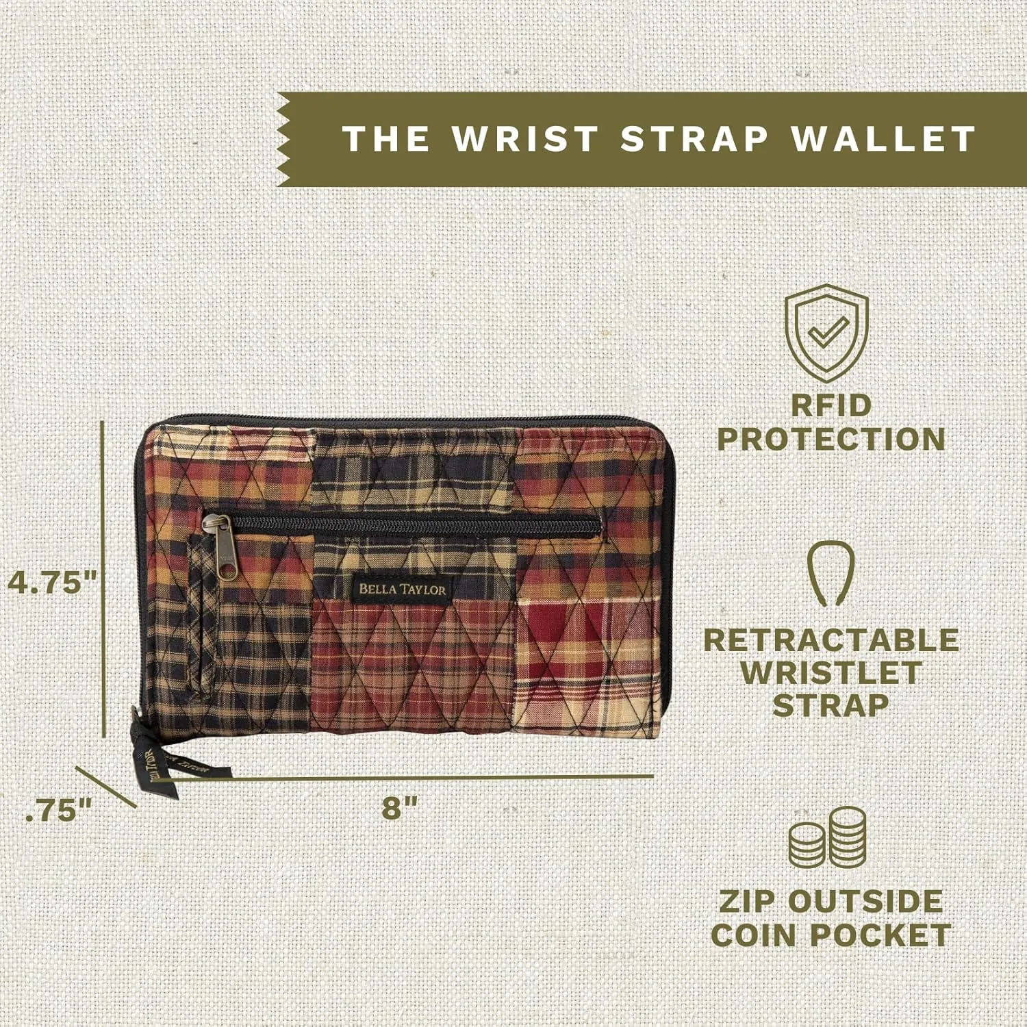 Bella Taylor Wrist Strap Wallet for Women | Multi Card Zip Around Wallet with RFID Protection and Wristlet Strap