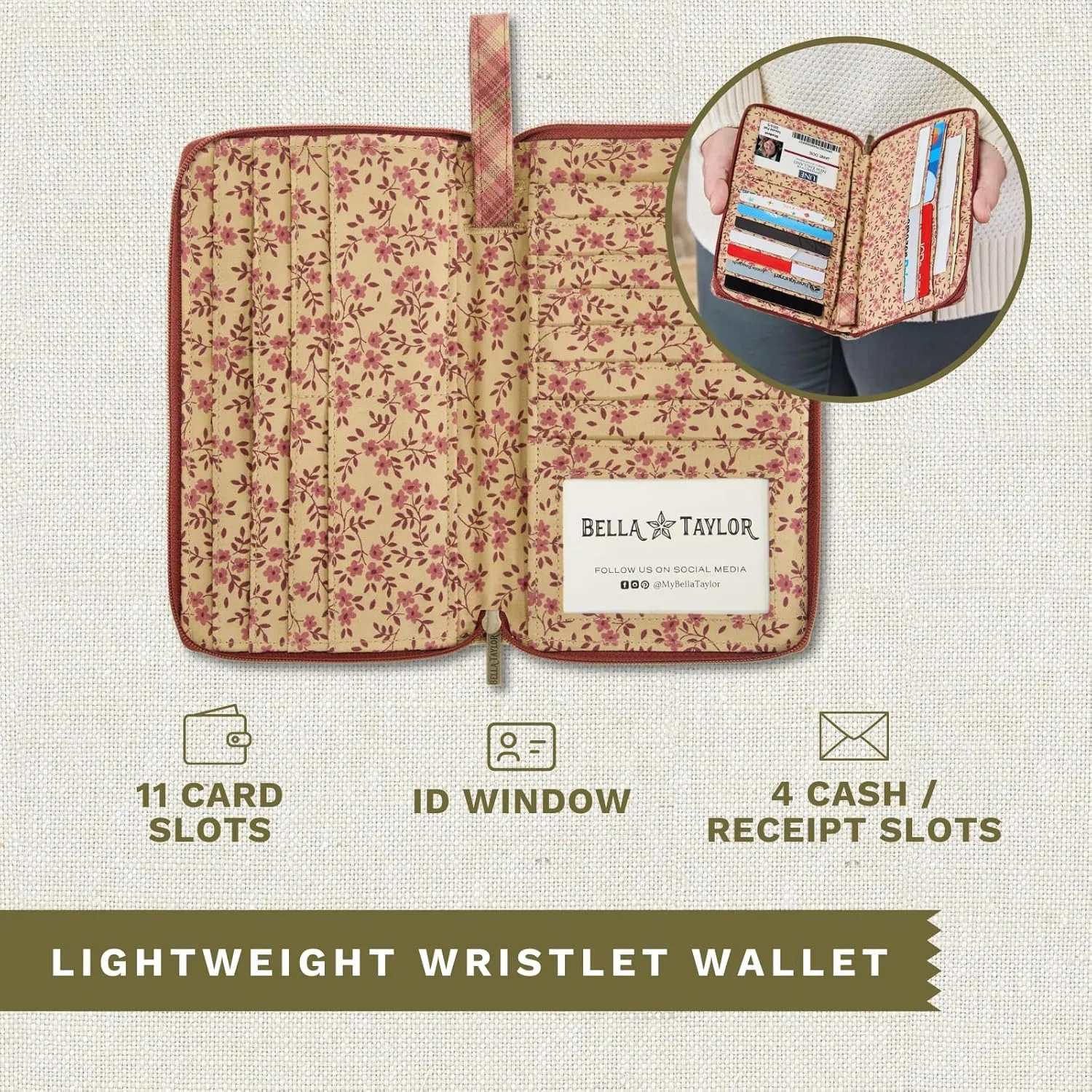 Bella Taylor Wrist Strap Wallet for Women | Multi Card Zip Around Wallet with RFID Protection and Wristlet Strap