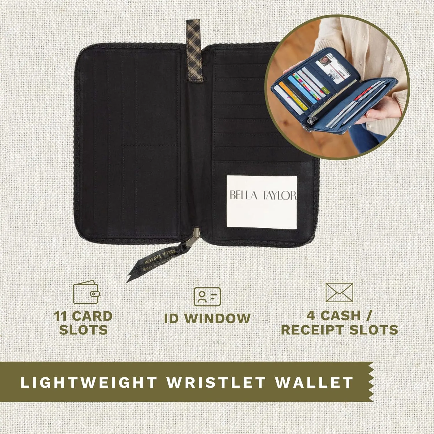 Bella Taylor Wrist Strap Wallet for Women | Multi Card Zip Around Wallet with RFID Protection and Wristlet Strap