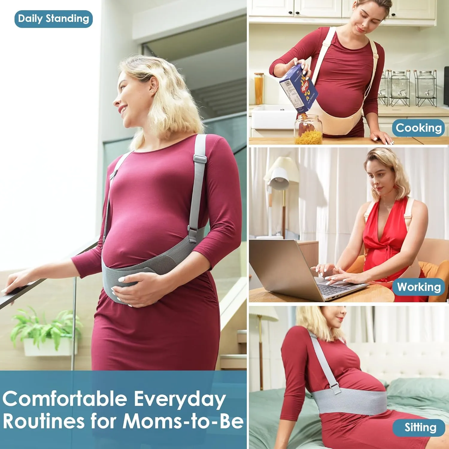 Belly Bands for Pregnant Women, Breathable Pregnancy Belly Support Belt with Adjustable Straps, Back Support, Pelvic Support Belt for Pregnancy (Gray, X-Large)