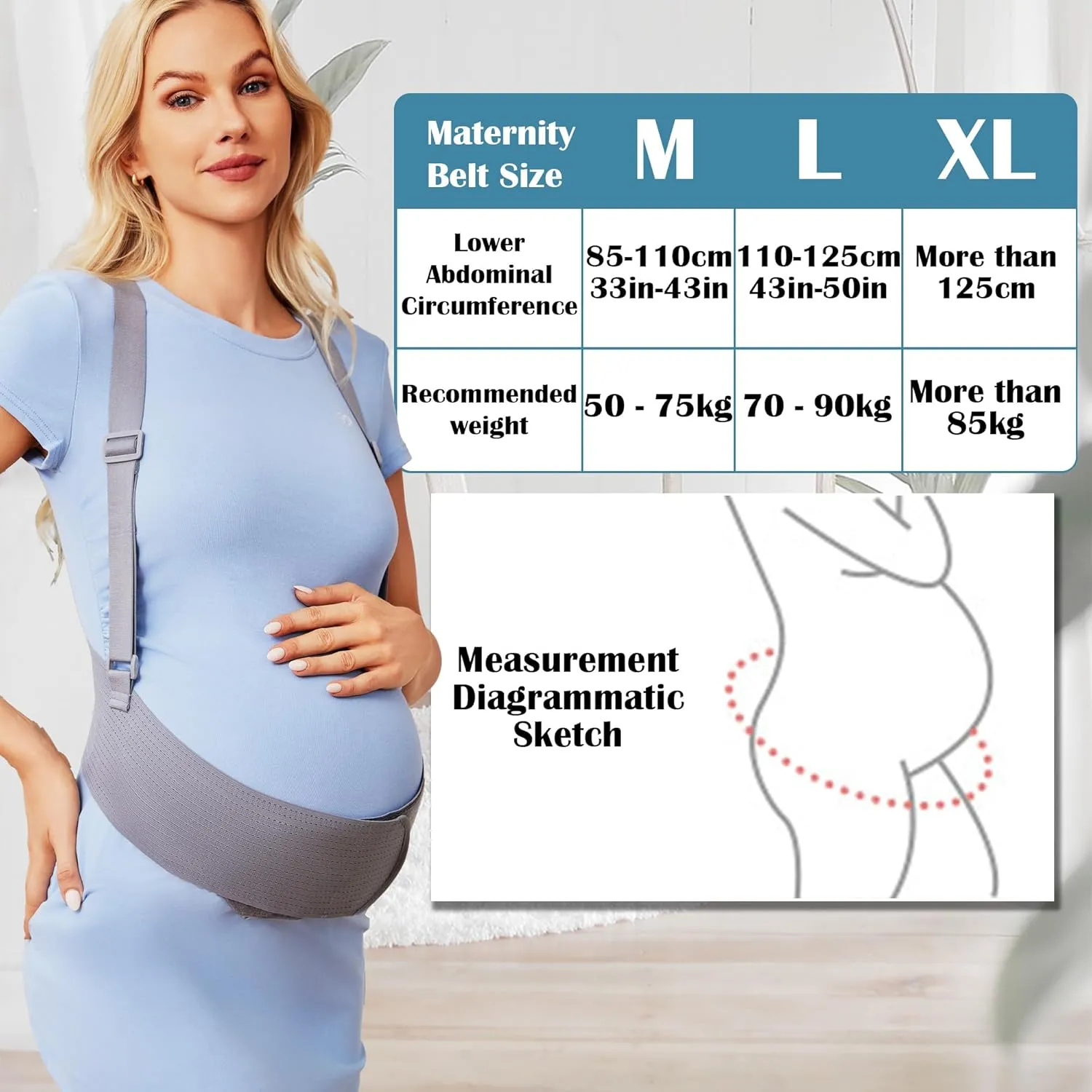 Belly Bands for Pregnant Women, Breathable Pregnancy Belly Support Belt with Adjustable Straps, Back Support, Pelvic Support Belt for Pregnancy (Gray, X-Large)