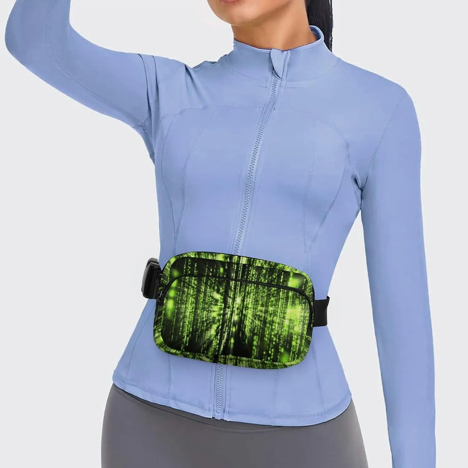 Belt Bag with Adjustable Strap for Women Men, Crossbody Fanny Bag Sparkling Black And Green Neon Lights, Waist Pack for Hiking Workout Sports Travel Black