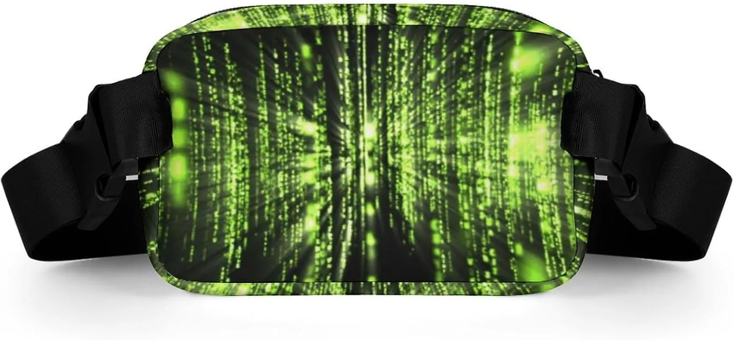 Belt Bag with Adjustable Strap for Women Men, Crossbody Fanny Bag Sparkling Black And Green Neon Lights, Waist Pack for Hiking Workout Sports Travel Black