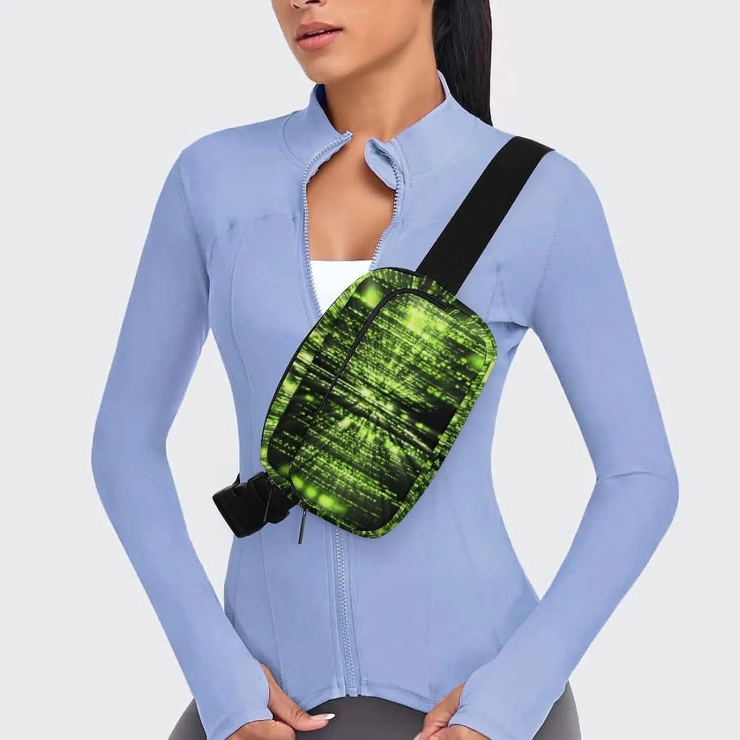 Belt Bag with Adjustable Strap for Women Men, Crossbody Fanny Bag Sparkling Black And Green Neon Lights, Waist Pack for Hiking Workout Sports Travel Black