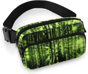 Belt Bag with Adjustable Strap for Women Men, Crossbody Fanny Bag Sparkling Black And Green Neon Lights, Waist Pack for Hiking Workout Sports Travel Black