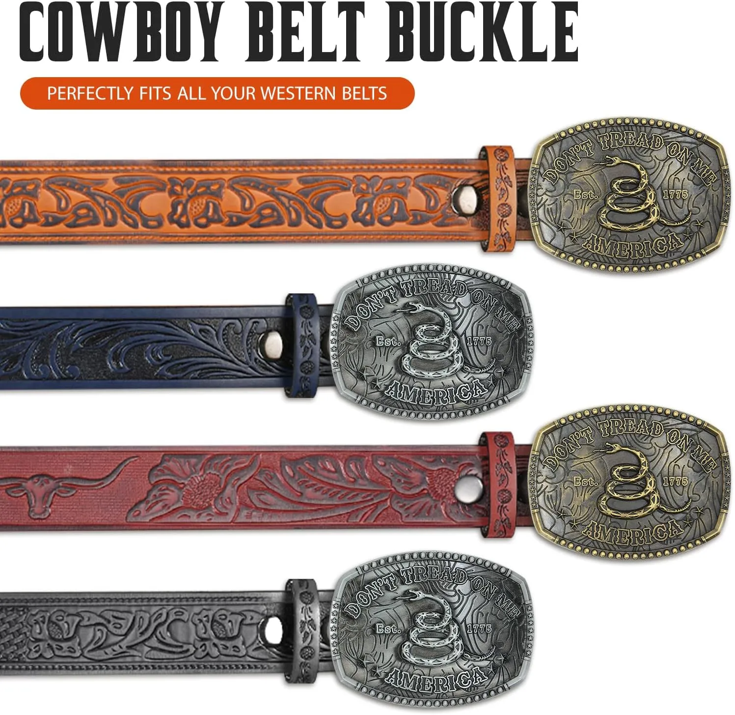Belt Buckles Men Western Cowboy - Don't Tread On Me Belt Buckles for Men & Women | Cowboy Belt Buckle Cowgirl Belt Buckle