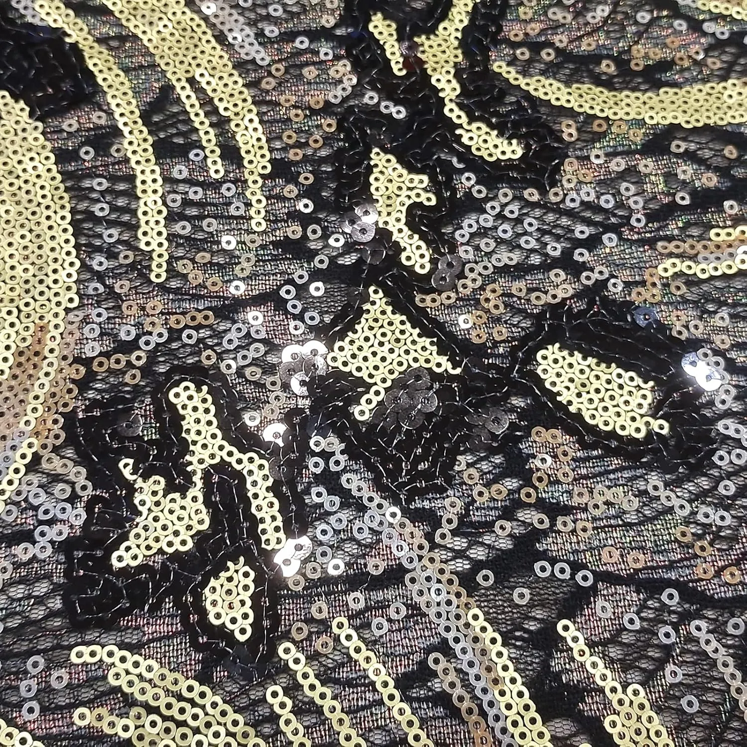 Bestway Lace Sequins African Lace Fabric 5 Yards Rhinestones Embroidery Net Tulle Lace Material for Nigerian Wedding Party Dress (Black and Gold)