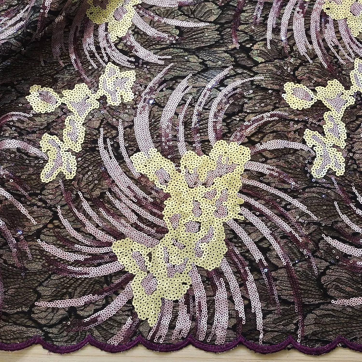 Bestway Lace Sequins African Lace Fabric 5 Yards Rhinestones Embroidery Net Tulle Lace Material for Nigerian Wedding Party Dress Sewing (Onion)