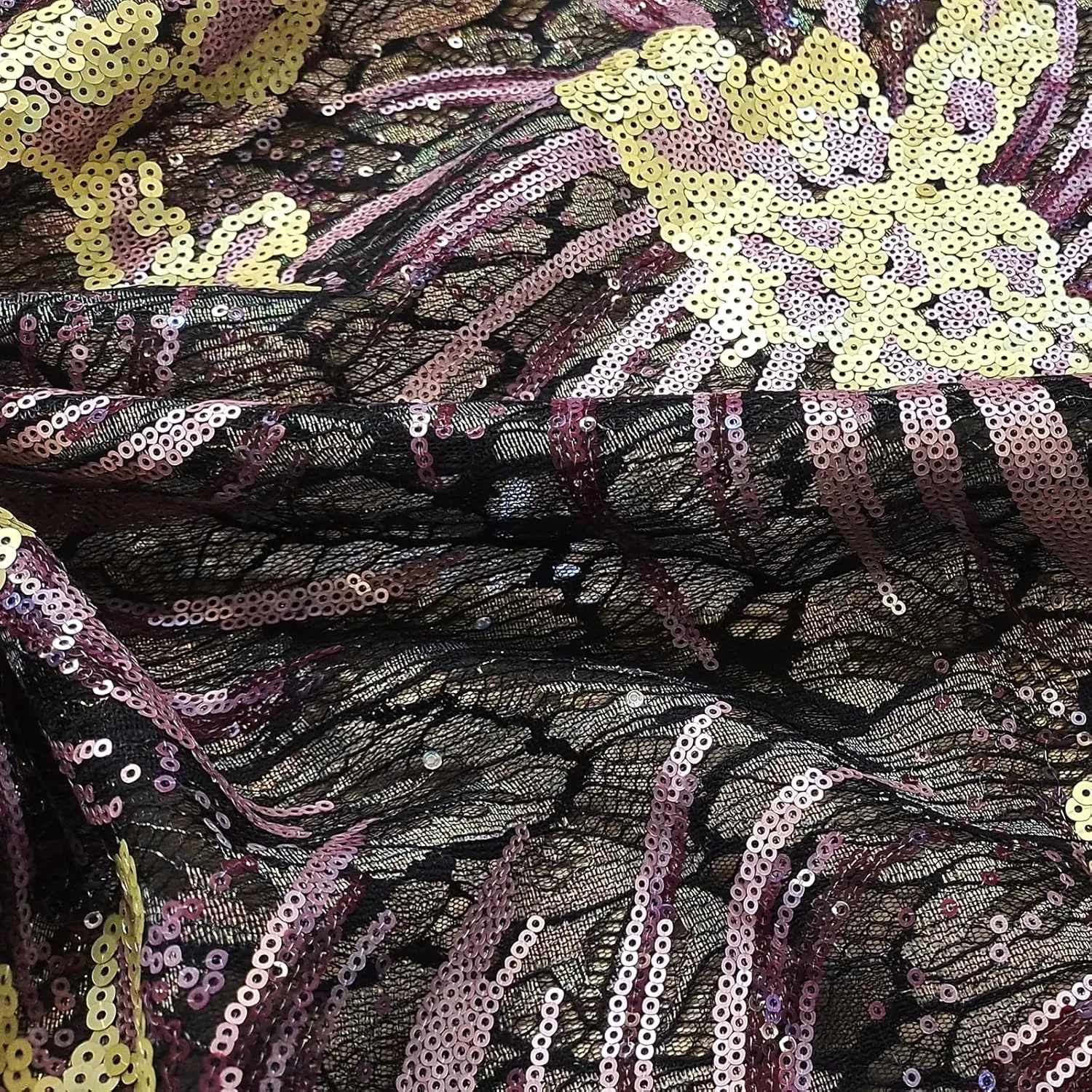 Bestway Lace Sequins African Lace Fabric 5 Yards Rhinestones Embroidery Net Tulle Lace Material for Nigerian Wedding Party Dress Sewing (Onion)