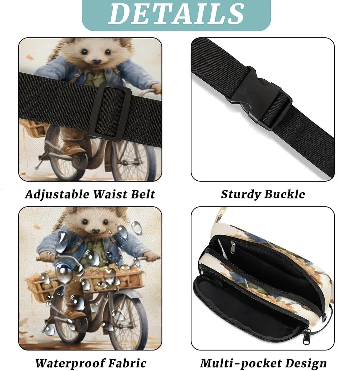 Bicycle Hedgehog Men's and Women's Waist Pack Crossbody Cartoon Hedgehog Waist Pack Running Strap, Adjustable Shoulder Strap - For Hiking and Running Exercise Fitness