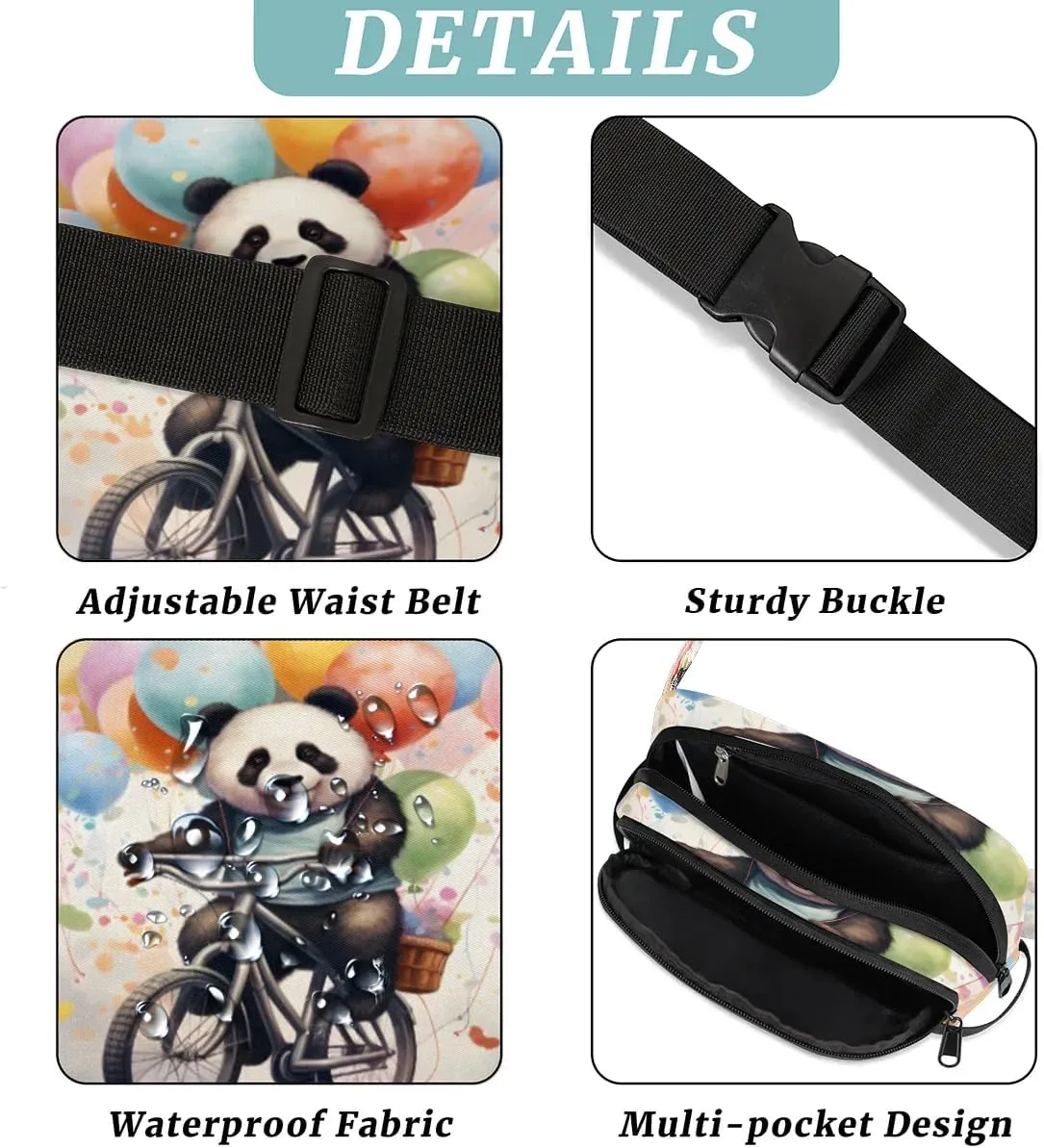 Bicycle Panda Men's and Women's Waist Pack Crossbody Panda balloon Waist Pack Running Strap, Adjustable Shoulder Strap - For Hiking and Running Exercise Fitness