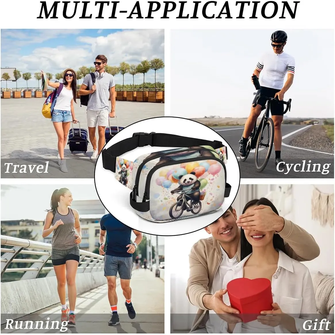 Bicycle Panda Men's and Women's Waist Pack Crossbody Panda balloon Waist Pack Running Strap, Adjustable Shoulder Strap - For Hiking and Running Exercise Fitness