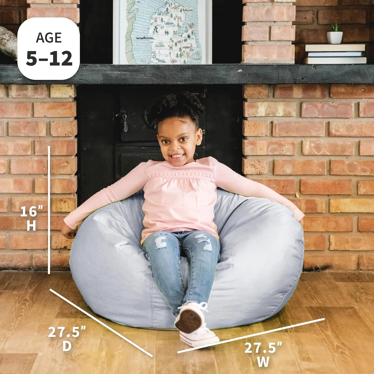 Big Joe Classic Bean Bag Chair, Gray Smartmax, Durable Polyester Nylon Blend, 2 feet Round