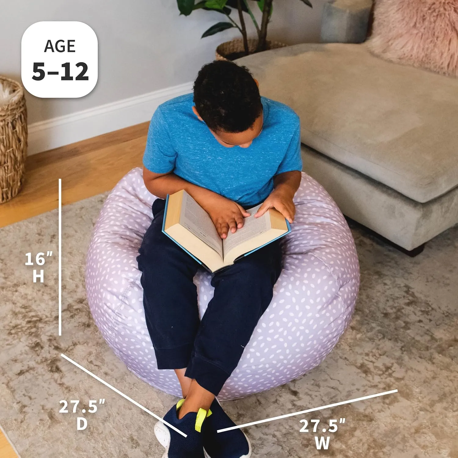 Big Joe Classic Bean Bag Chair, Petal Pip Lilac Smartmax, Durable Polyester Nylon Blend, 2 feet Round