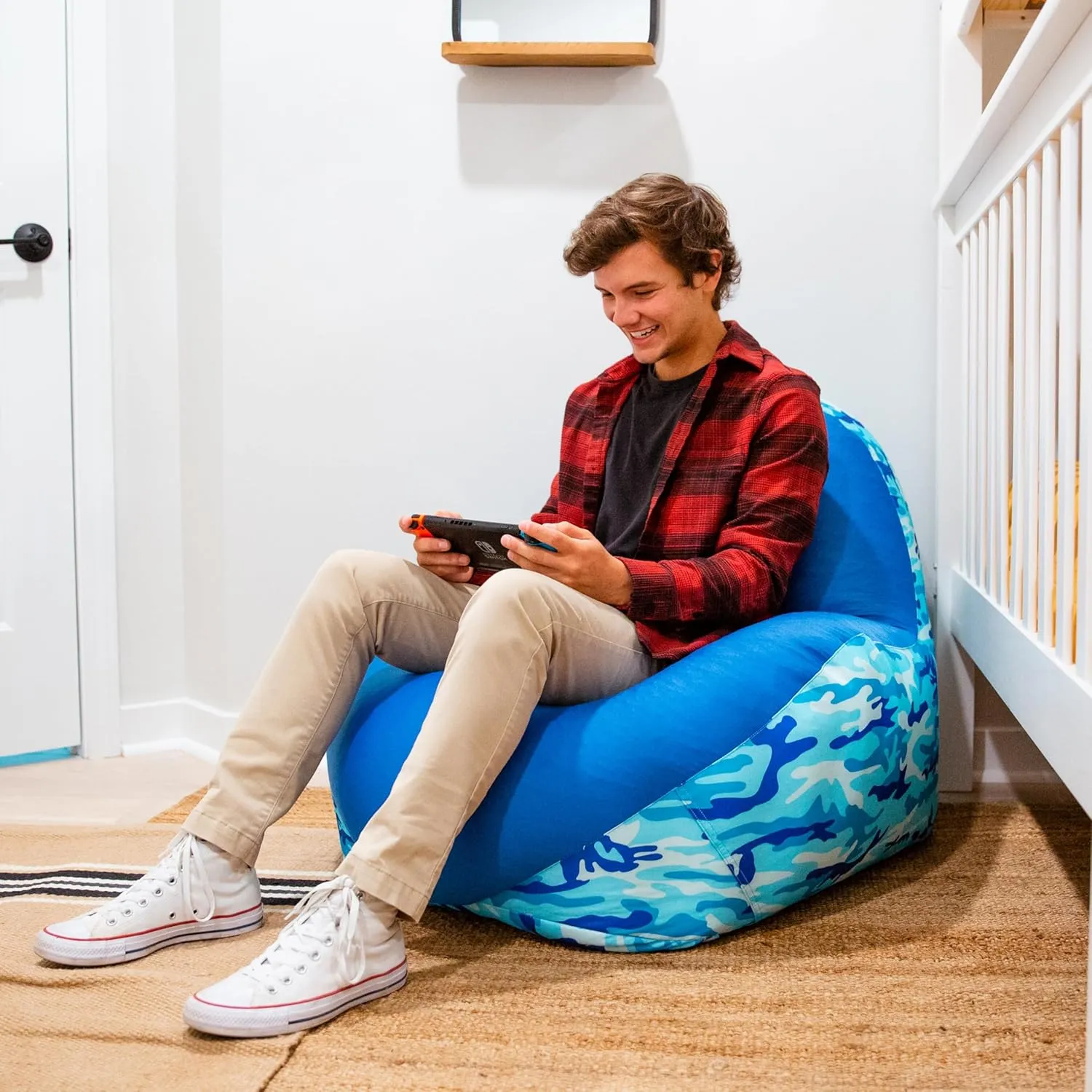 Big Joe Warp Bean Bag Chair, Blue Woodland Camo Smartmax, Durable Polyester Nylon Blend, 3 feet
