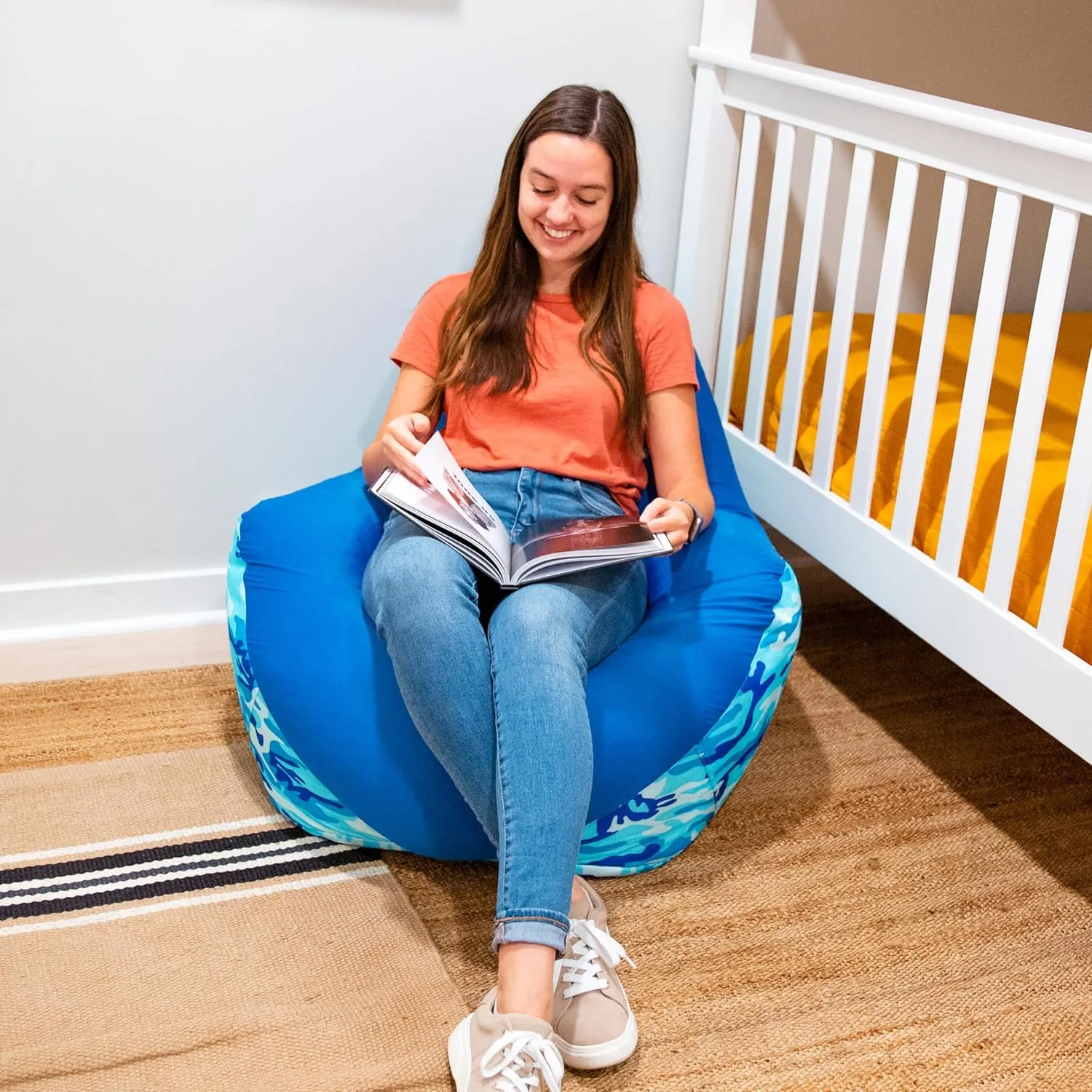 Big Joe Warp Bean Bag Chair, Blue Woodland Camo Smartmax, Durable Polyester Nylon Blend, 3 feet
