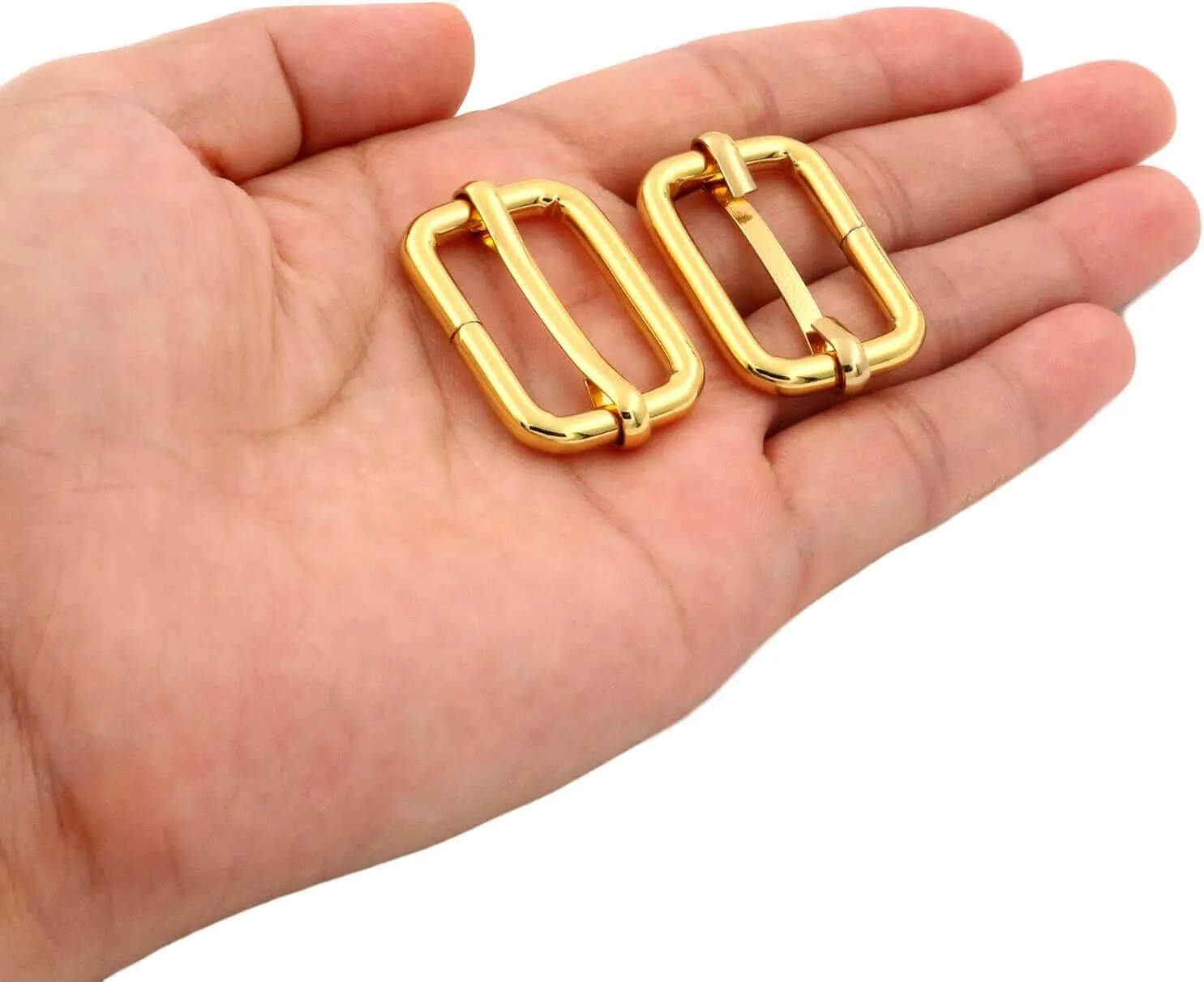 BIKICOCO Metal Slide Adjuster Buckle Tri-Glides with Movable Center Bar, for Straps, 1 x 0.6 Inch, Gold, Pack of 30