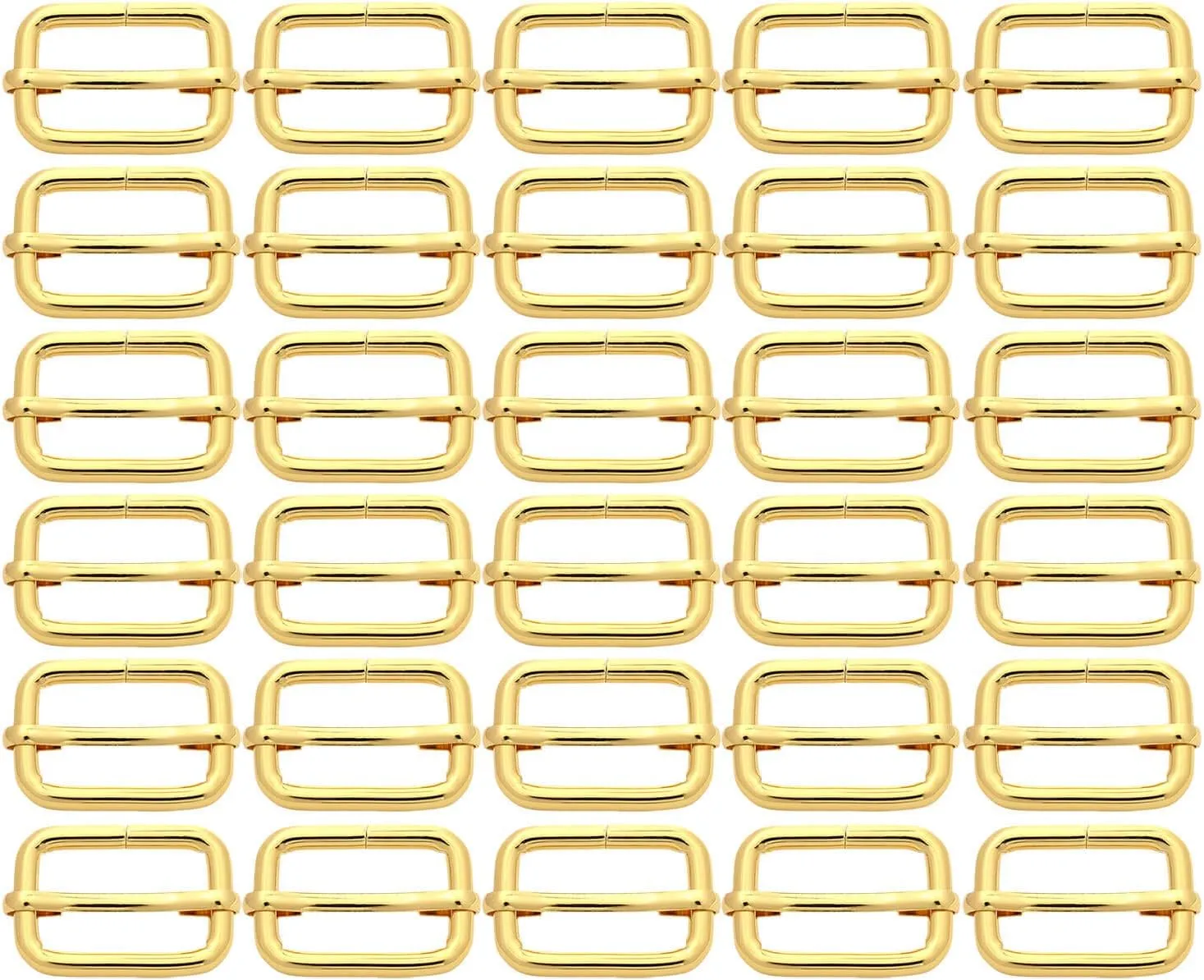 BIKICOCO Metal Slide Adjuster Buckle Tri-Glides with Movable Center Bar, for Straps, 1 x 0.6 Inch, Gold, Pack of 30