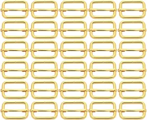 BIKICOCO Metal Slide Adjuster Buckle Tri-Glides with Movable Center Bar, for Straps, 1 x 0.6 Inch, Gold, Pack of 30