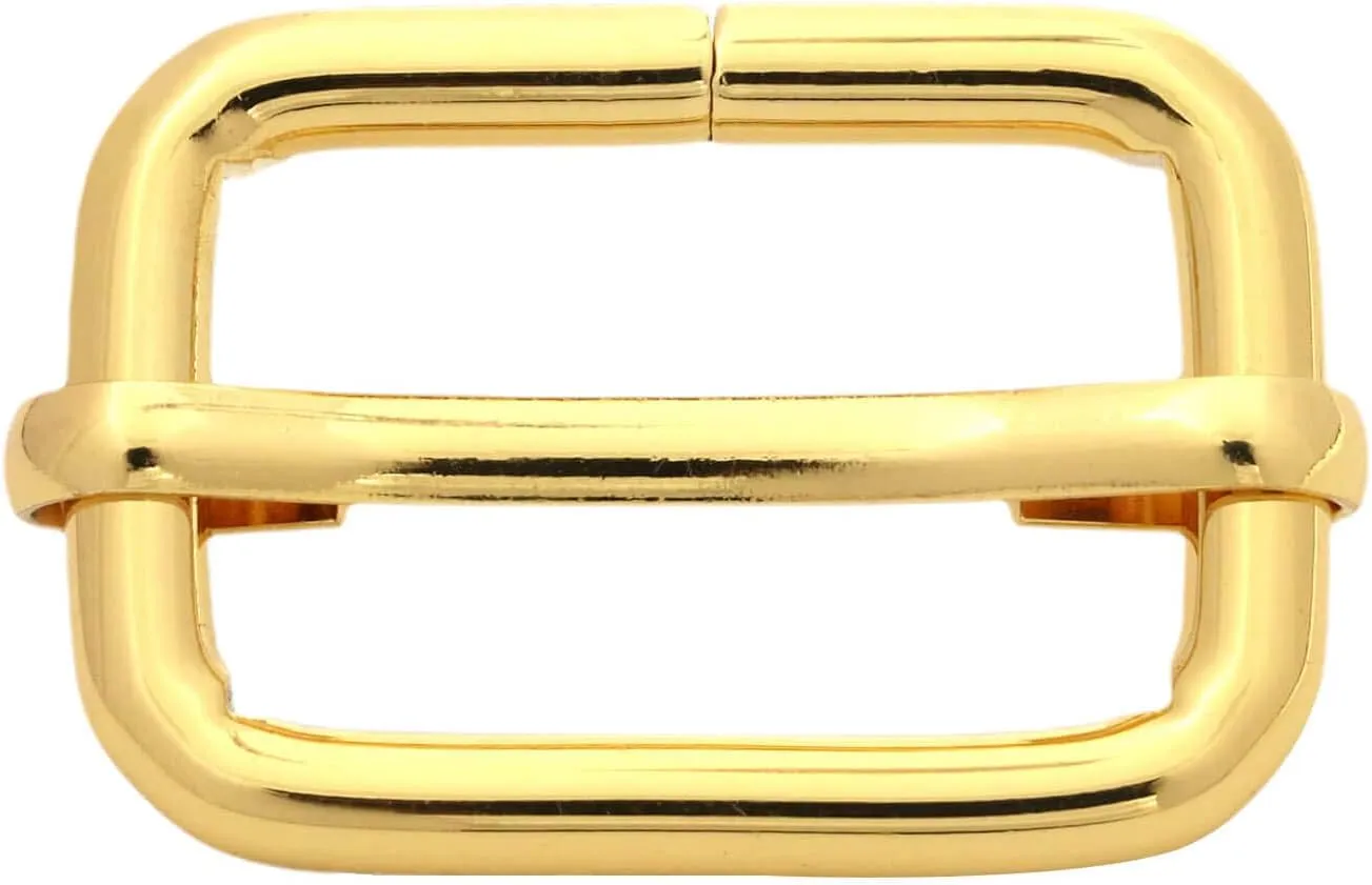 BIKICOCO Metal Slide Adjuster Buckle Tri-Glides with Movable Center Bar, for Straps, 1 x 0.6 Inch, Gold, Pack of 30