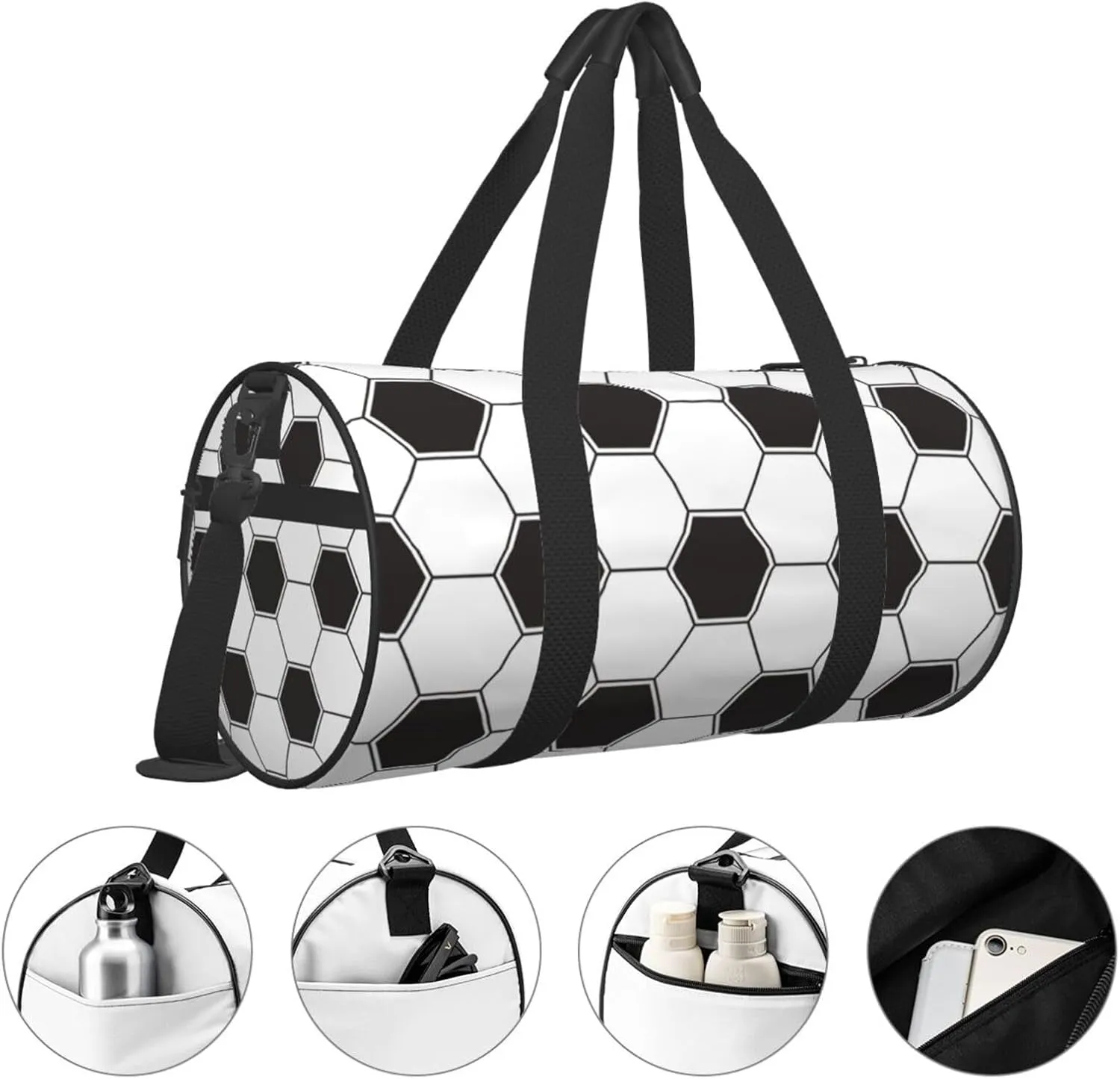 Black And White Soccer Funny Football Foldable Duffle Bag For Women - Workout Bag For Gym Men - Boy Gym Bag - Girls Small Weekender Duffel Bag - Packable Luggage Bag For Travel Sports