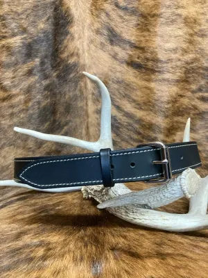 Black Water Buffalo Dress Belts - Black Stitching, Nickel Roller Buckle