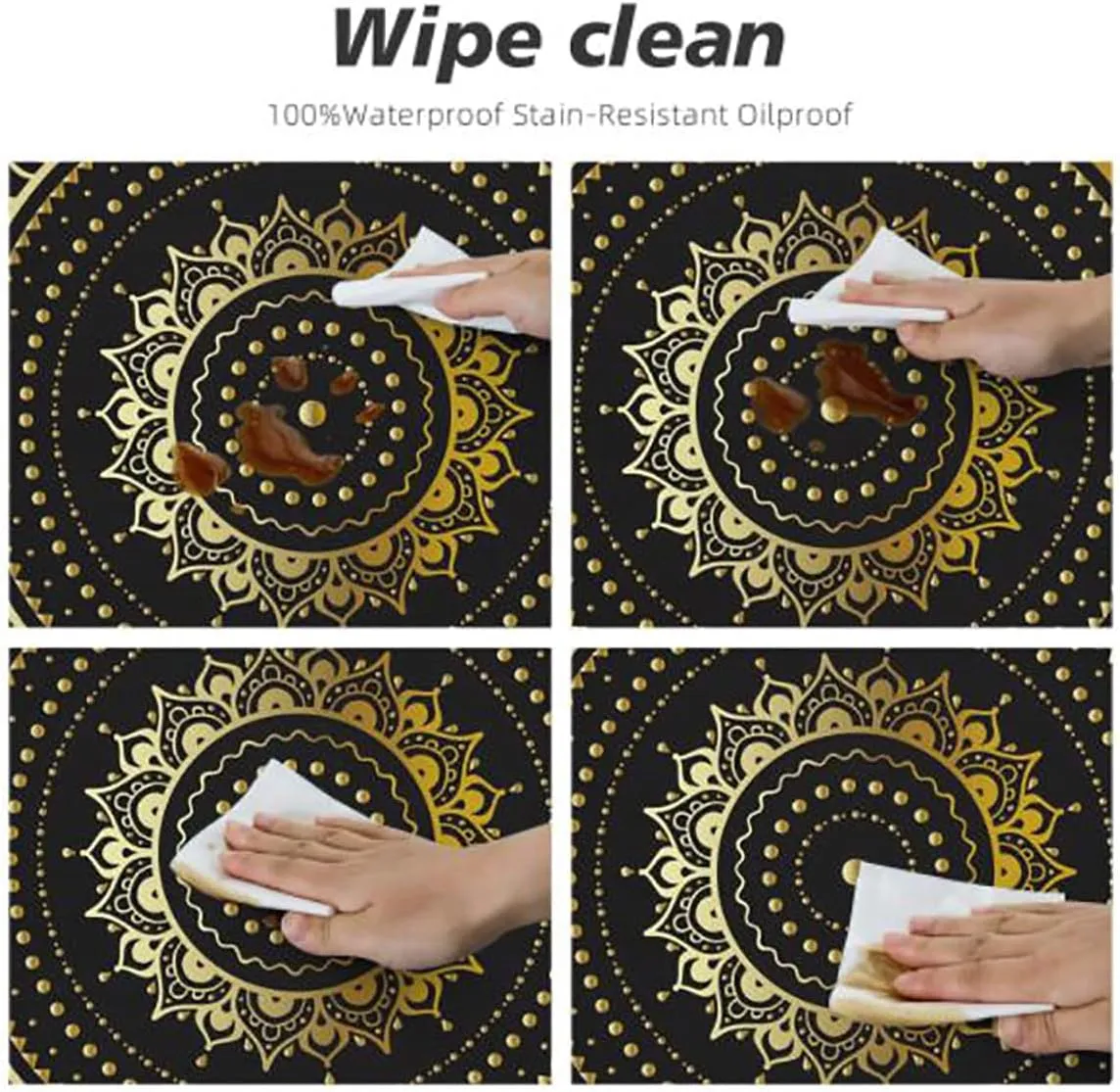 Black White Grey Round Tablecloth with Elastic Edges Scarf Patterns in Patchwork Soft-Touch Fitted Table Cloth, Waterproof Oil-Proof Table Cover Plaid Striped Fits up 40"-44" Diameter Tables
