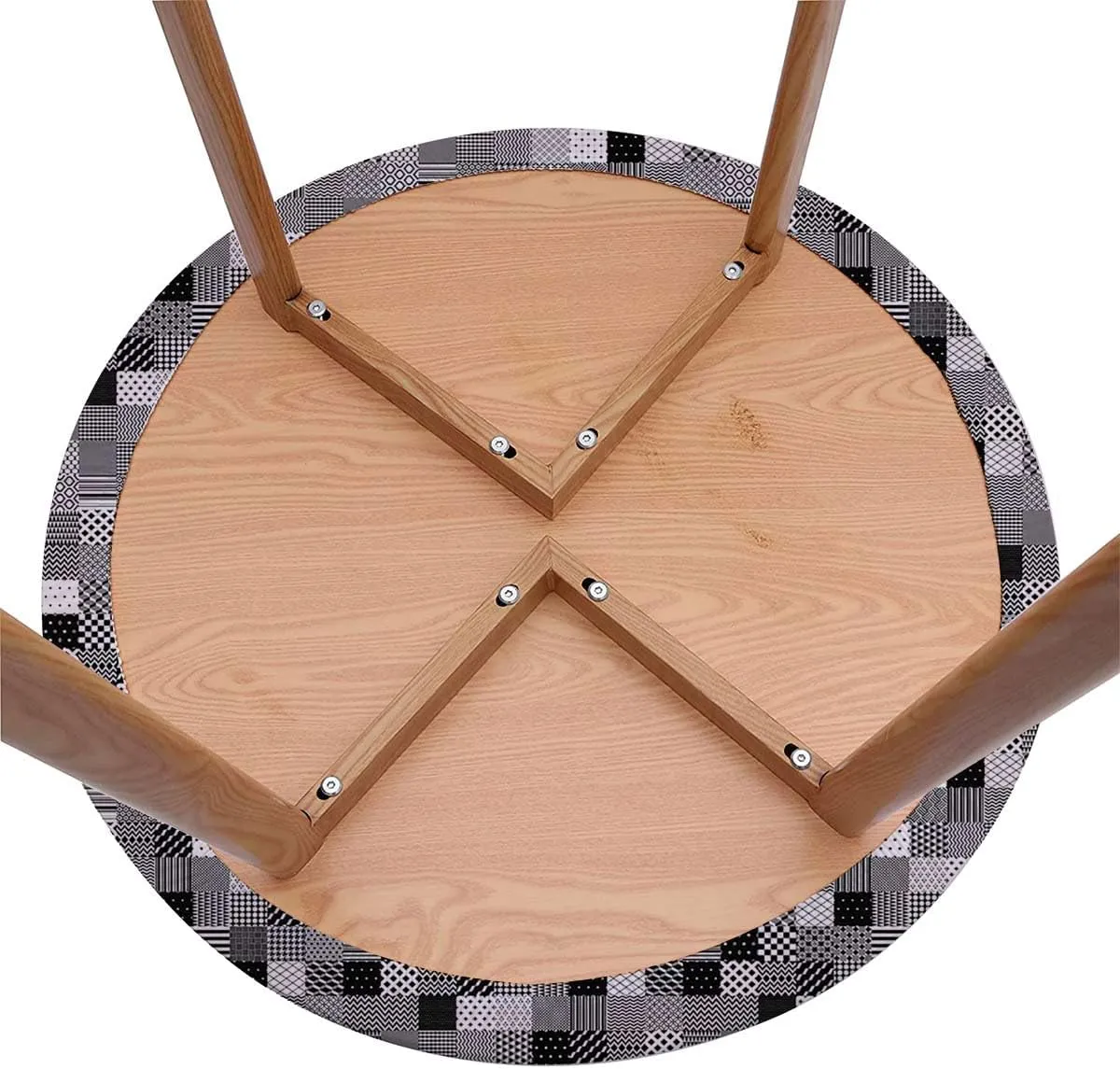 Black White Grey Round Tablecloth with Elastic Edges Scarf Patterns in Patchwork Soft-Touch Fitted Table Cloth, Waterproof Oil-Proof Table Cover Plaid Striped Fits up 40"-44" Diameter Tables