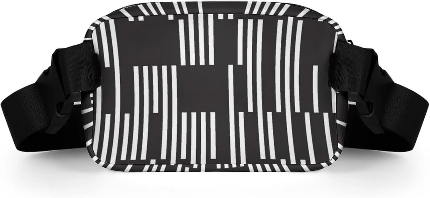 Black White Vertical Segments Belt Bag Fanny Pack for Women Men Stripes Crossbody Waist Bag Pack Adjustable Casual Bag for Travel Running Workout Cycling