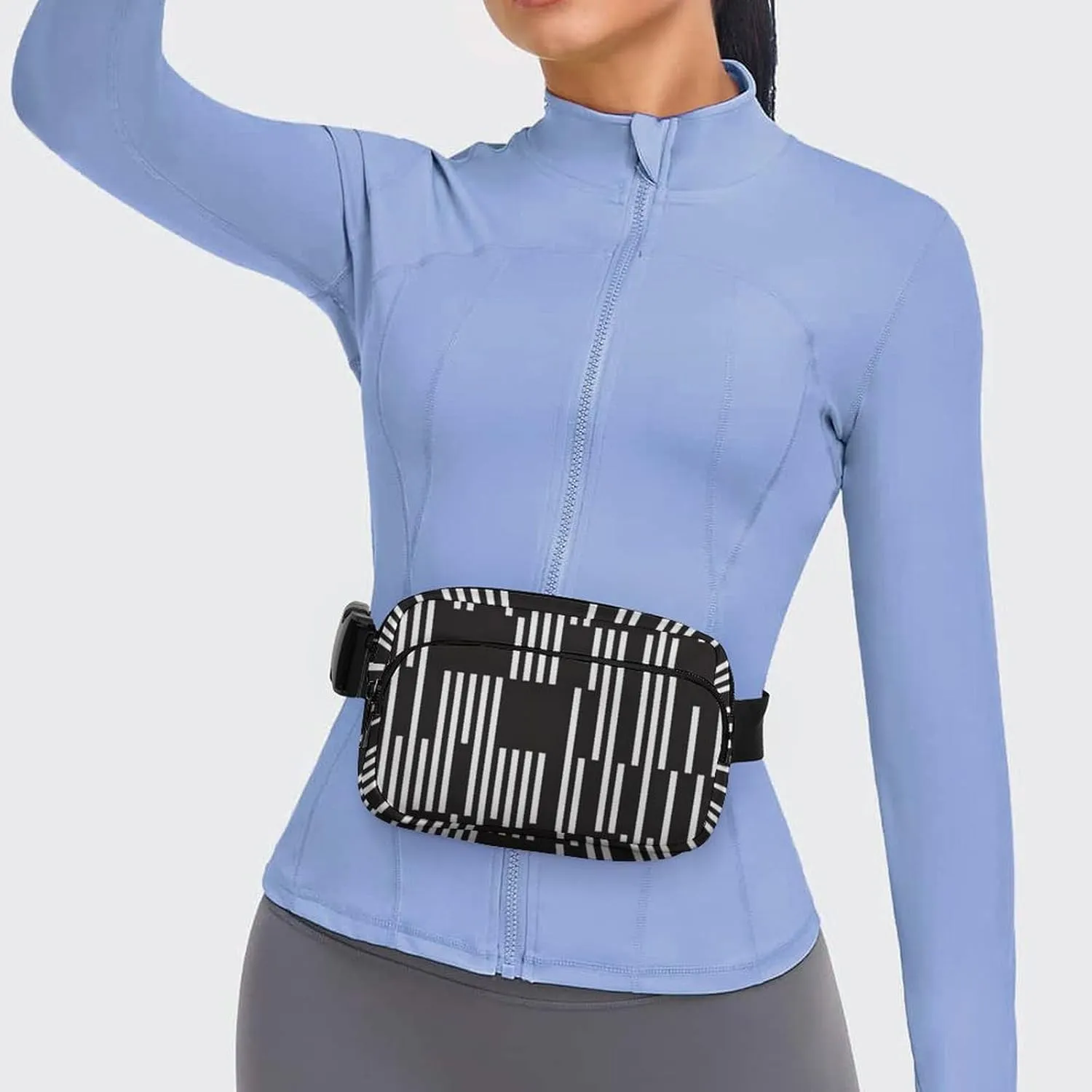 Black White Vertical Segments Belt Bag Fanny Pack for Women Men Stripes Crossbody Waist Bag Pack Adjustable Casual Bag for Travel Running Workout Cycling