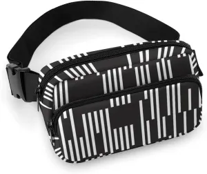 Black White Vertical Segments Belt Bag Fanny Pack for Women Men Stripes Crossbody Waist Bag Pack Adjustable Casual Bag for Travel Running Workout Cycling