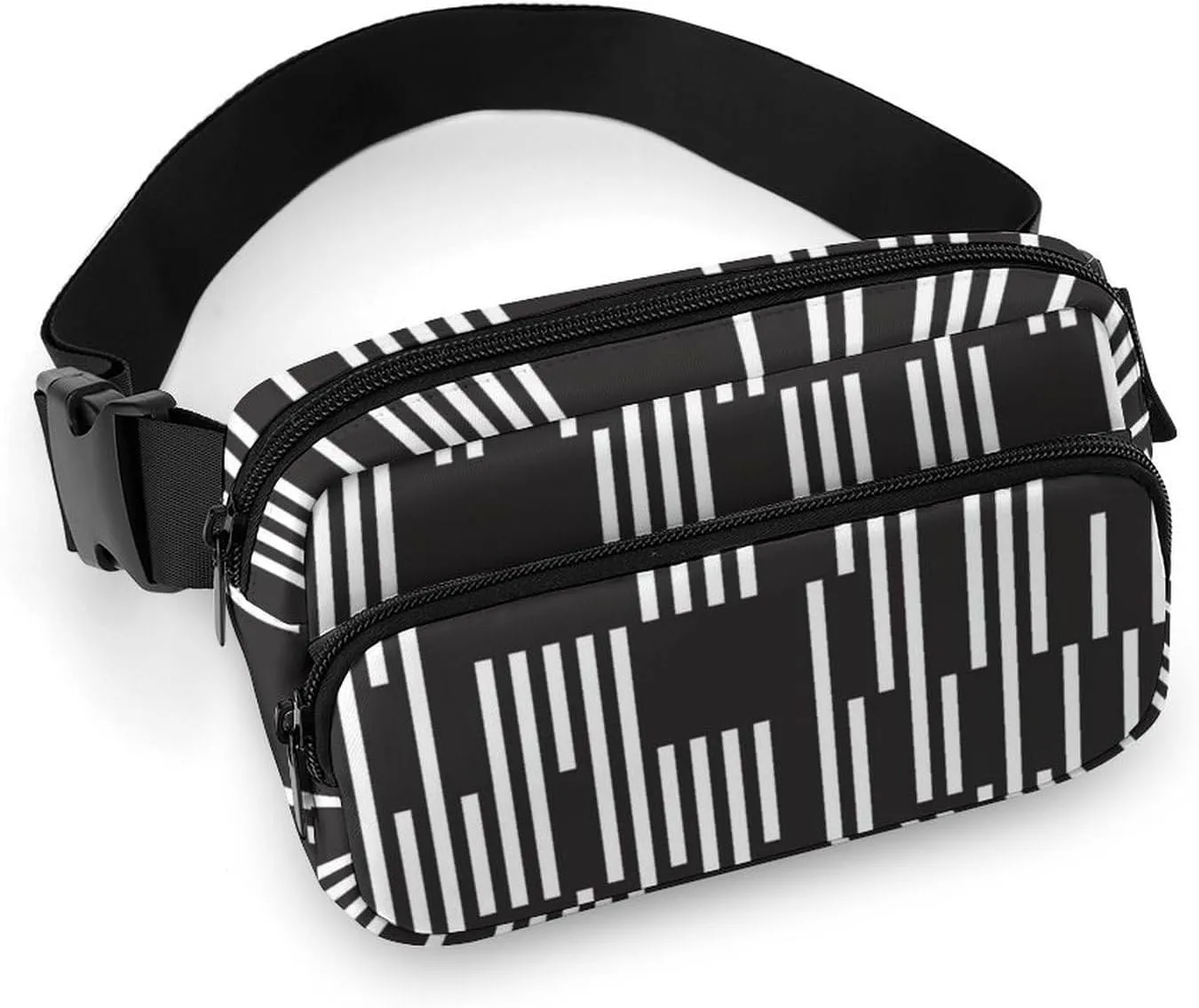 Black White Vertical Segments Belt Bag Fanny Pack for Women Men Stripes Crossbody Waist Bag Pack Adjustable Casual Bag for Travel Running Workout Cycling