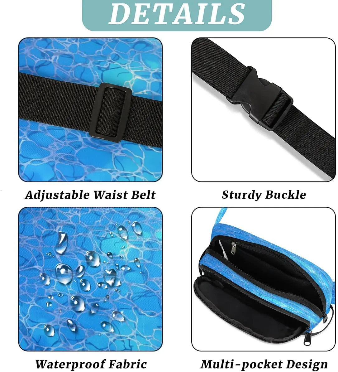 Blue Debris Men's and Women's Waist Pack Crossbody Blue Gradient Tone Waist Pack Running Strap, Adjustable Shoulder Strap - For Hiking and Running Exercise Fitness