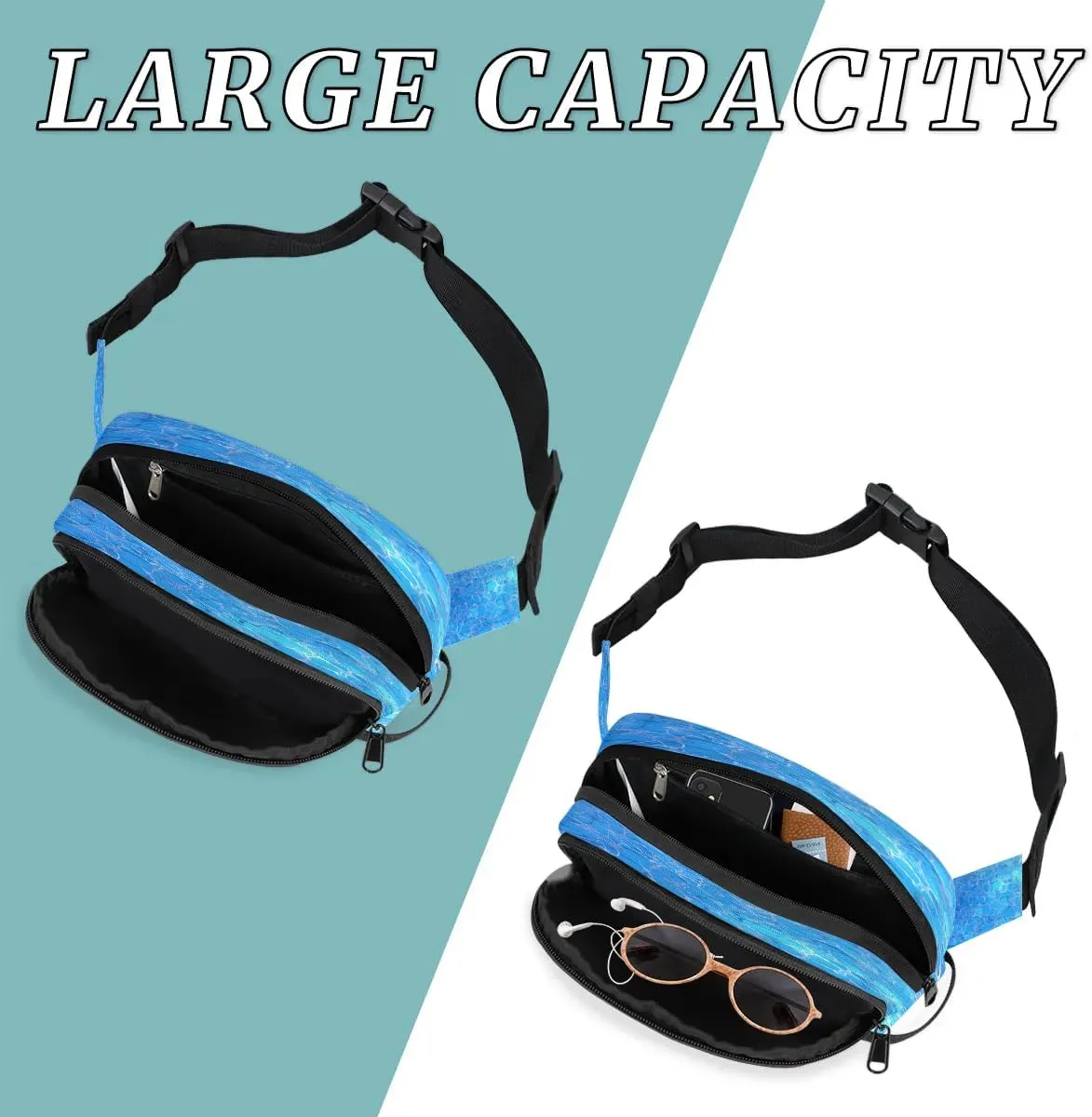Blue Debris Men's and Women's Waist Pack Crossbody Blue Gradient Tone Waist Pack Running Strap, Adjustable Shoulder Strap - For Hiking and Running Exercise Fitness