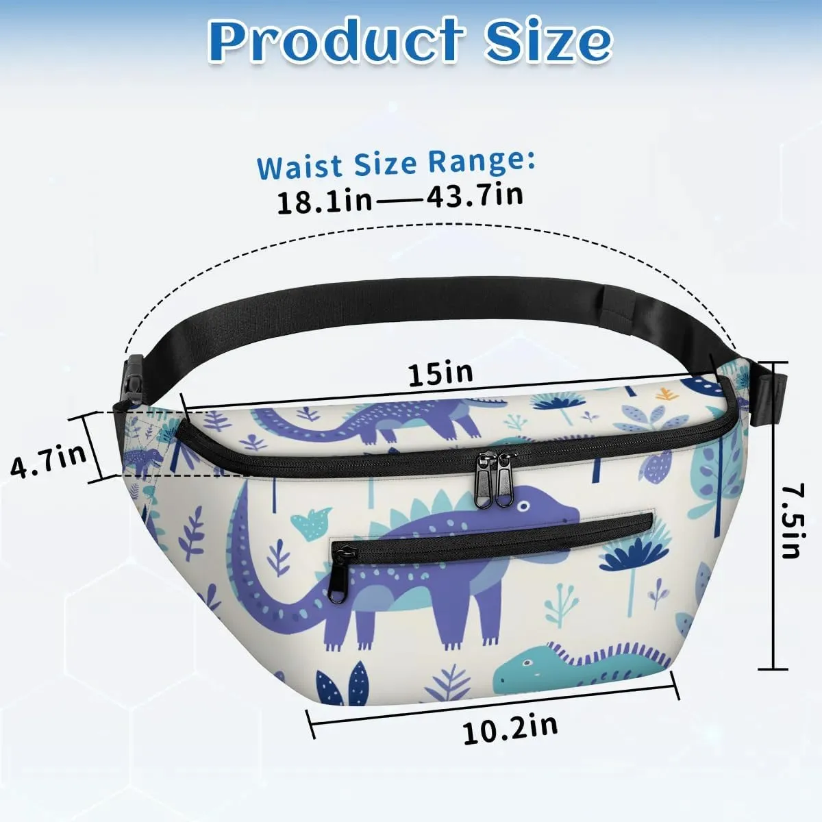 Blue Dinosaur Sling Bag Crossbody Backpack Chest Daypack for Women Sport Travel Hiking Casual Bag Multipurpose Waist Pack With Zipper Closure Adjustable Strap Shoulder Bag