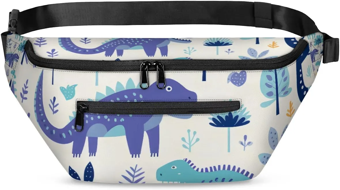 Blue Dinosaur Sling Bag Crossbody Backpack Chest Daypack for Women Sport Travel Hiking Casual Bag Multipurpose Waist Pack With Zipper Closure Adjustable Strap Shoulder Bag