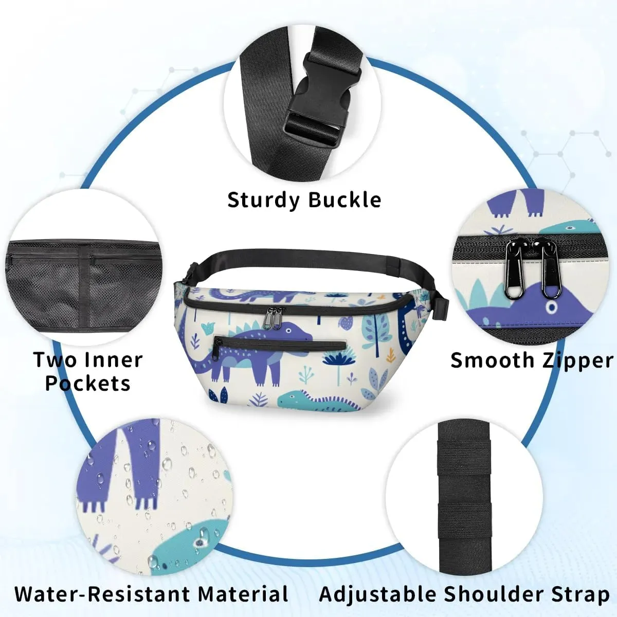 Blue Dinosaur Sling Bag Crossbody Backpack Chest Daypack for Women Sport Travel Hiking Casual Bag Multipurpose Waist Pack With Zipper Closure Adjustable Strap Shoulder Bag