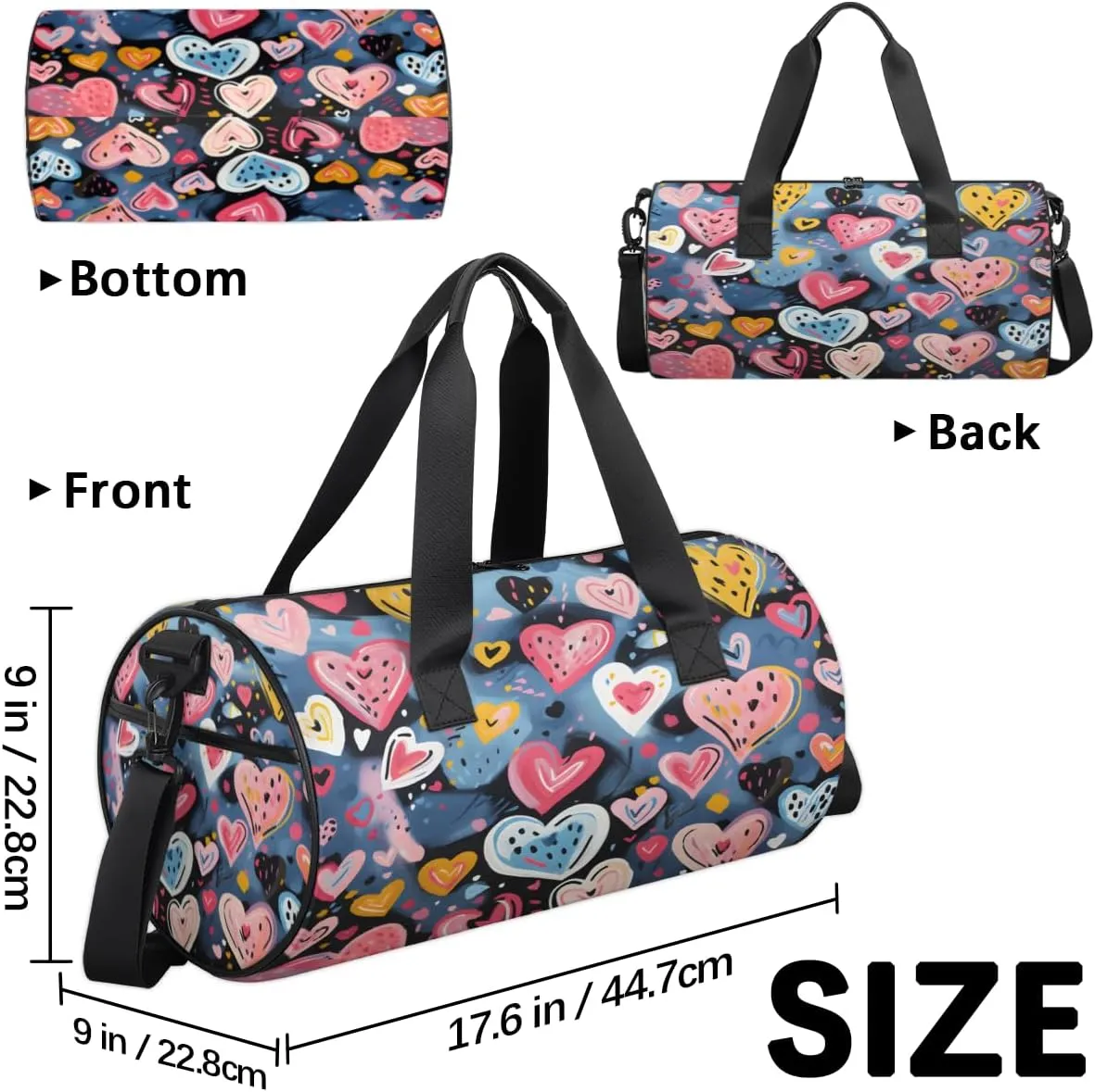Blue Heart Cluster Sports Duffel Bag with Shoulder Strap, Large Capacity Gym Bag with Shoe Compartment, Water Resistant Travel Duffle Bag for Men Women Travel, Sports (17.6x9x9 Inch)