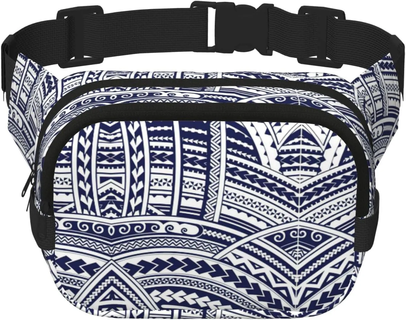 Blue Polynesian Maori Tribal Pattern Print Square Waist Purse Double Layer Fanny BagTrendy Travel Waist Bag for Men and Women