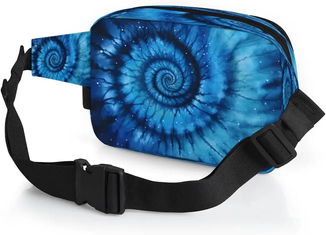 Blue Tie-Dye Men's and Women's Waist Pack Crossbody Abstract Tie-dye Waist Pack Running Strap, Adjustable Shoulder Strap - For Hiking and Running Exercise Fitness