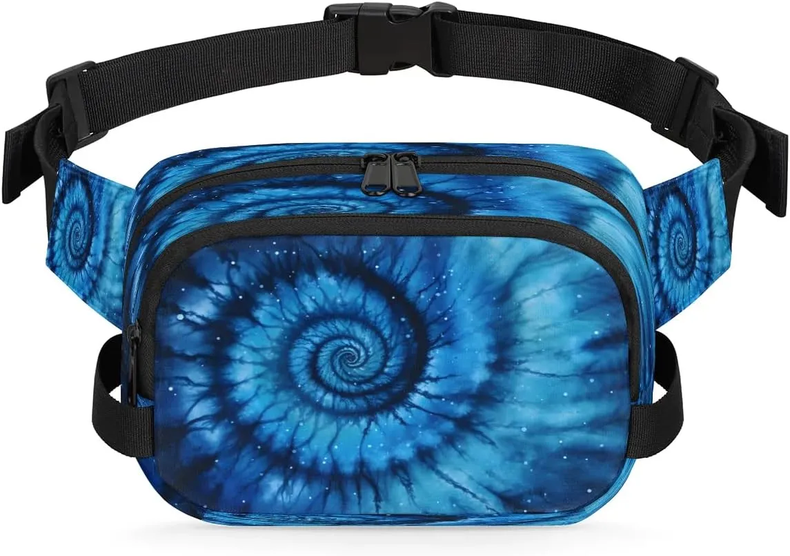 Blue Tie-Dye Men's and Women's Waist Pack Crossbody Abstract Tie-dye Waist Pack Running Strap, Adjustable Shoulder Strap - For Hiking and Running Exercise Fitness