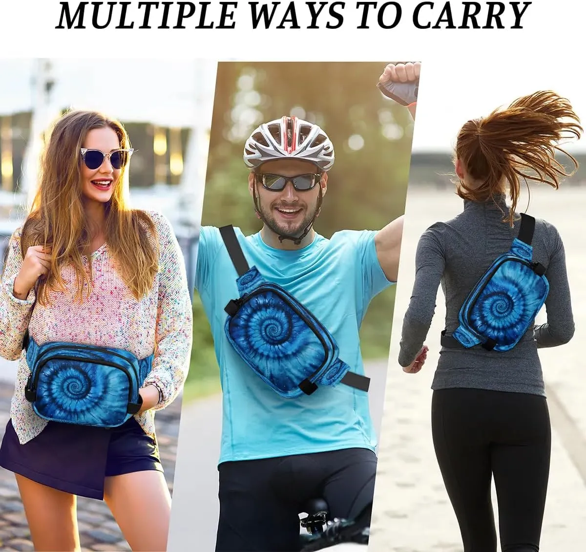 Blue Tie-Dye Men's and Women's Waist Pack Crossbody Abstract Tie-dye Waist Pack Running Strap, Adjustable Shoulder Strap - For Hiking and Running Exercise Fitness