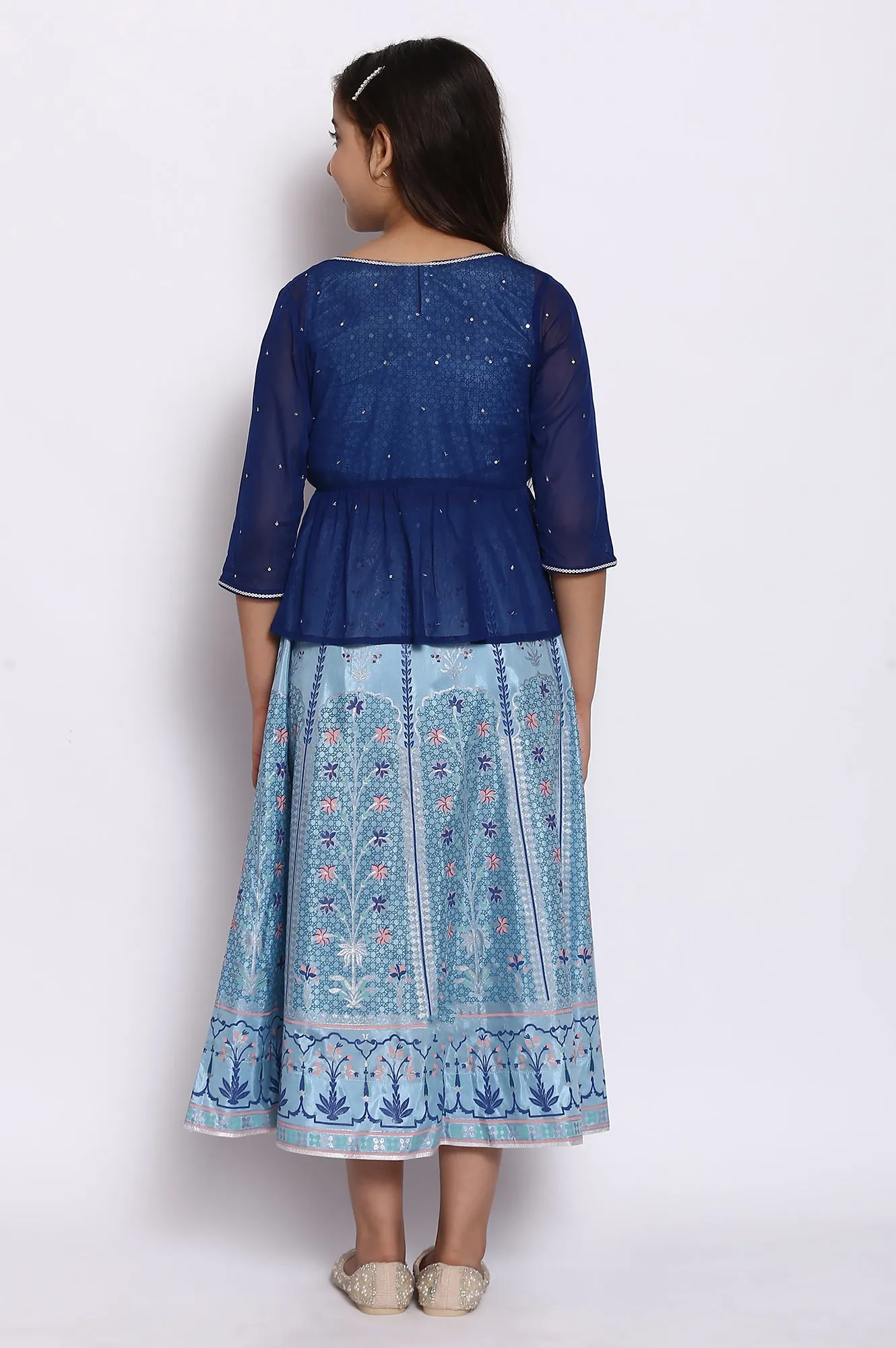 Blue Top-Skirt-Gillet Girls Set
