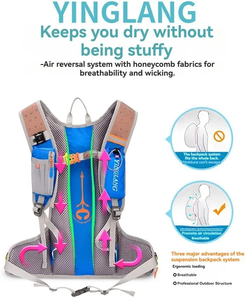 BlueField Lightweight Hydration Backpack Hiking Water Backpack Women Men Hydration Pack for Travel, Biking, Running